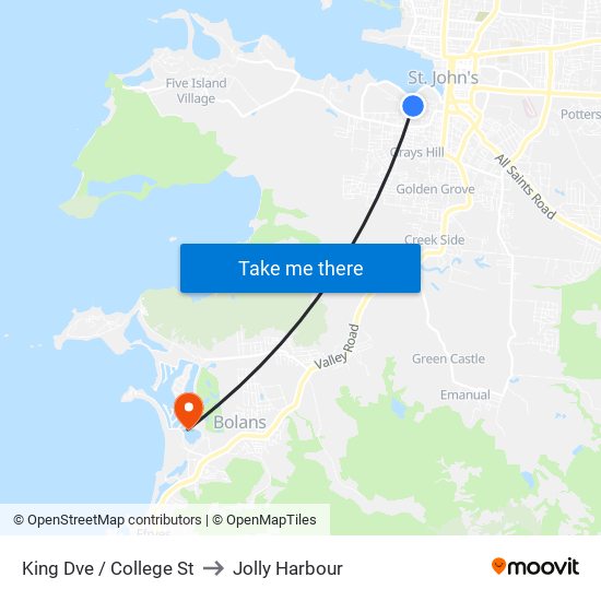 King Dve / College St to Jolly Harbour map