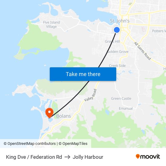 King Dve / Federation Rd to Jolly Harbour map