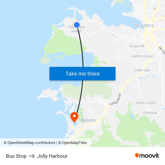 Bus Stop to Jolly Harbour map