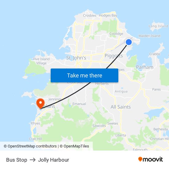 Bus Stop to Jolly Harbour map