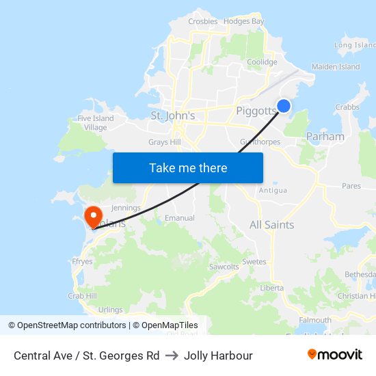 Central Ave / St. Georges Rd to Jolly Harbour map