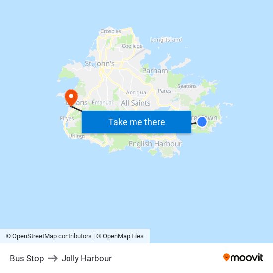 Bus Stop to Jolly Harbour map