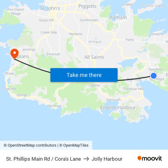 St. Phillips Main Rd / Cora's Lane to Jolly Harbour map