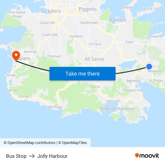 Bus Stop to Jolly Harbour map