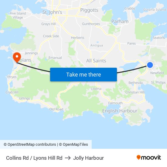 Collins Rd / Lyons Hill Rd to Jolly Harbour map