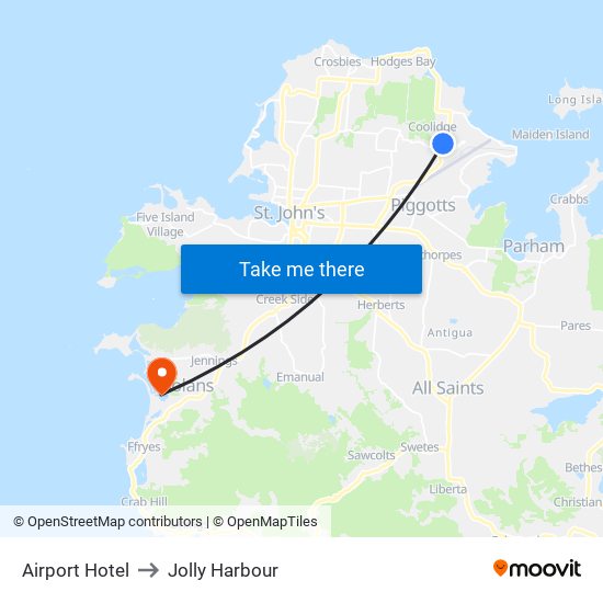 Airport Hotel to Jolly Harbour map