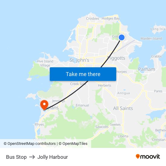 Bus Stop to Jolly Harbour map