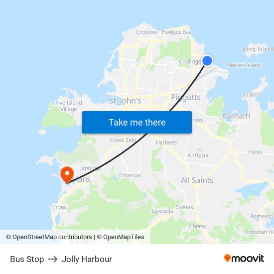 Bus Stop to Jolly Harbour map