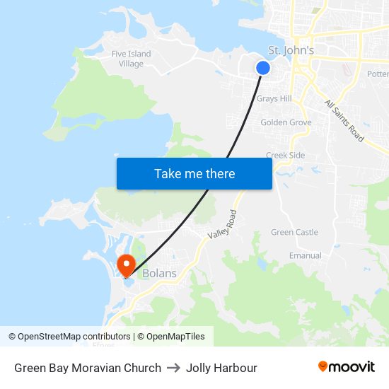 Green Bay Moravian Church to Jolly Harbour map