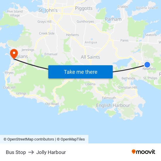 Bus Stop to Jolly Harbour map