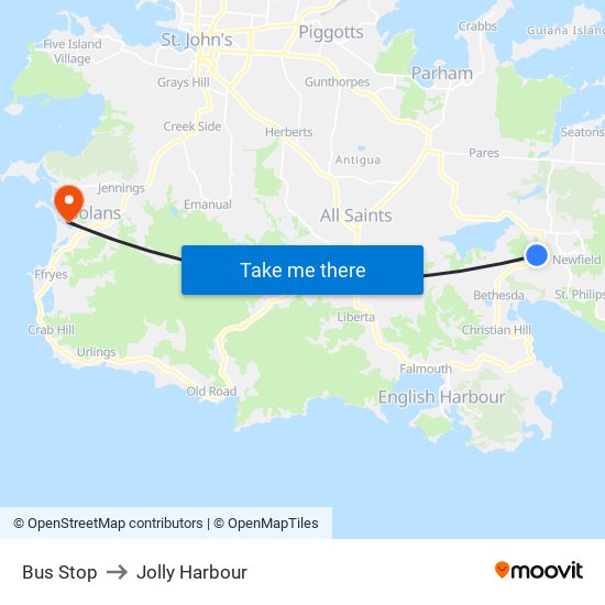 Bus Stop to Jolly Harbour map