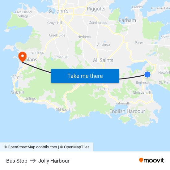 Bus Stop to Jolly Harbour map