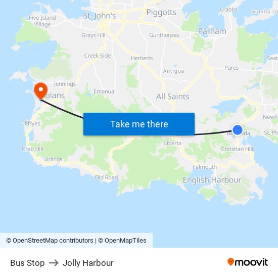 Bus Stop to Jolly Harbour map