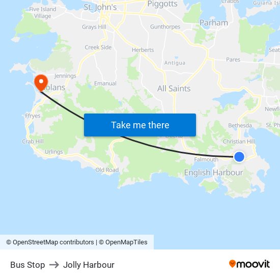 Bus Stop to Jolly Harbour map