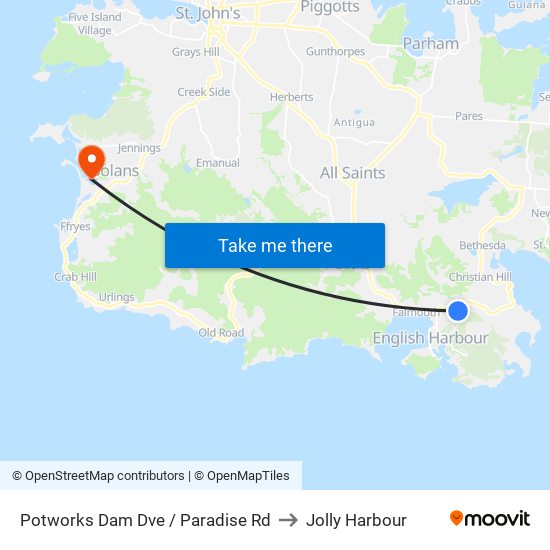 Potworks Dam Dve / Paradise Rd to Jolly Harbour map