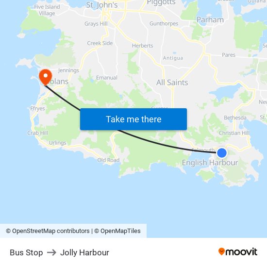 Bus Stop to Jolly Harbour map