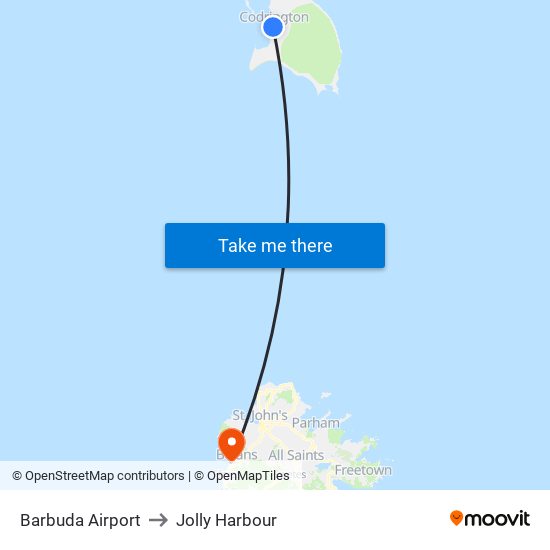 Barbuda Airport to Jolly Harbour map