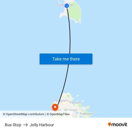 Bus Stop to Jolly Harbour map