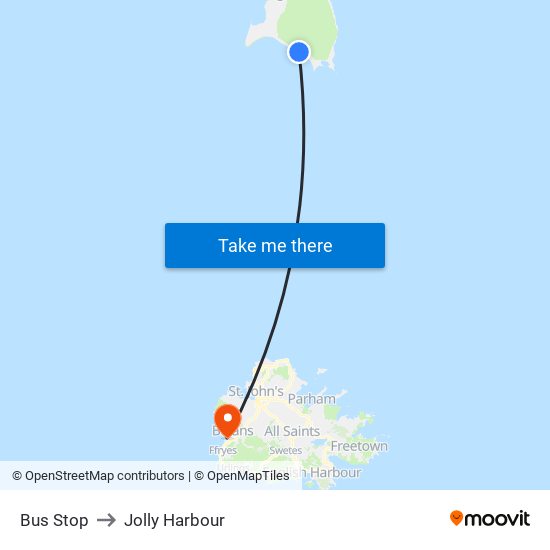 Bus Stop to Jolly Harbour map