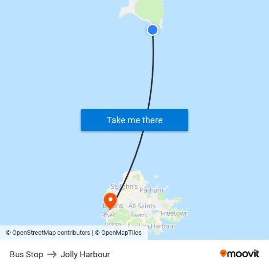 Bus Stop to Jolly Harbour map