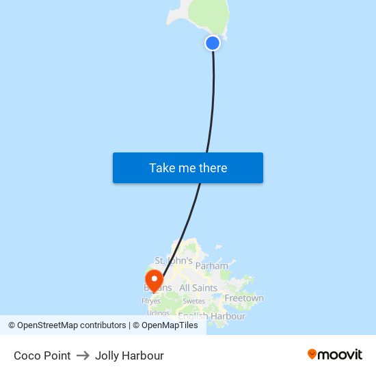 Coco Point to Jolly Harbour map