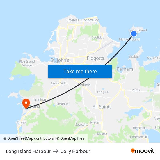 Long Island Harbour to Jolly Harbour map