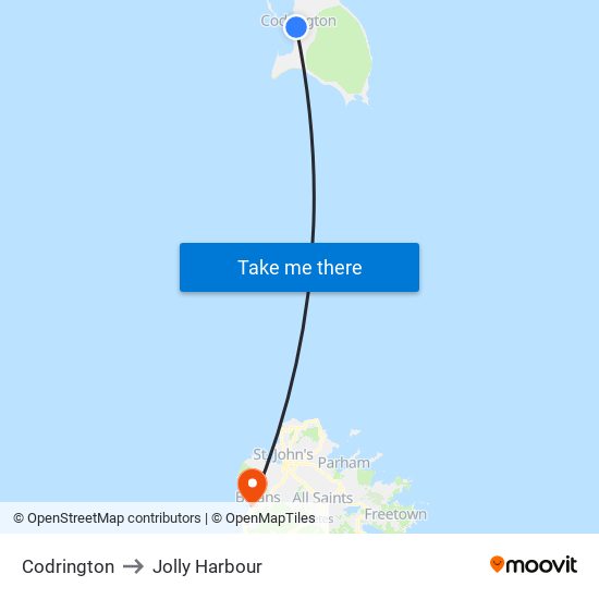 Codrington to Jolly Harbour map
