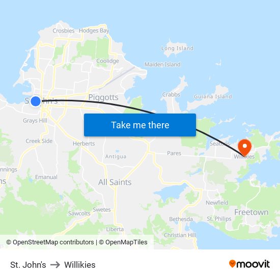 St. John's to Willikies map