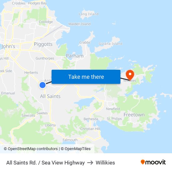 All Saints Rd. / Sea View Highway to Willikies map