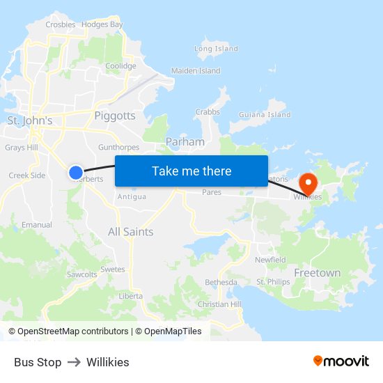 Bus Stop to Willikies map