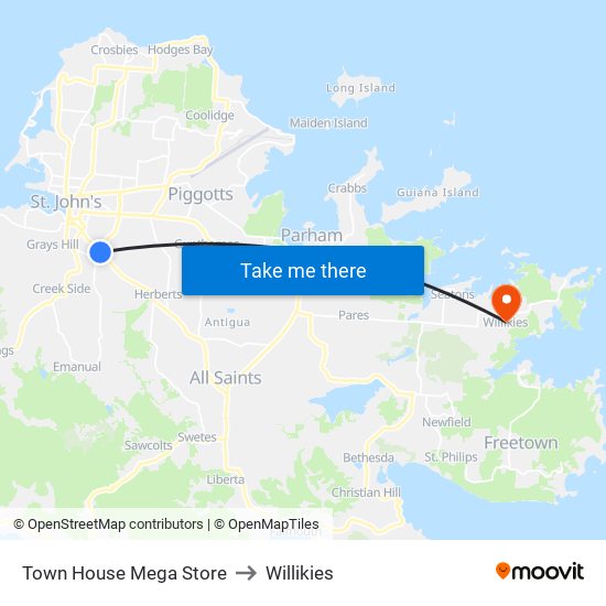 Town House Mega Store to Willikies map