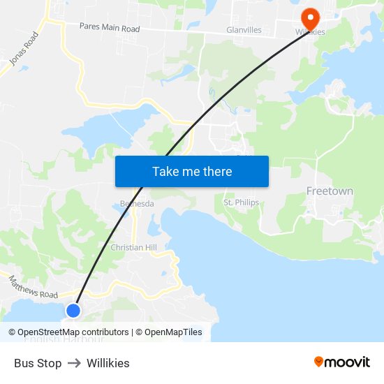 Bus Stop to Willikies map