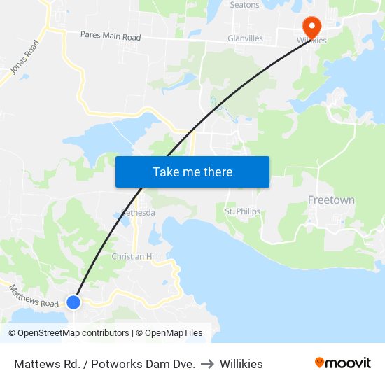 Mattews Rd. / Potworks Dam Dve. to Willikies map