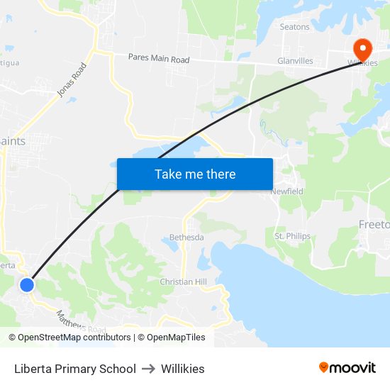 Liberta Primary School to Willikies map