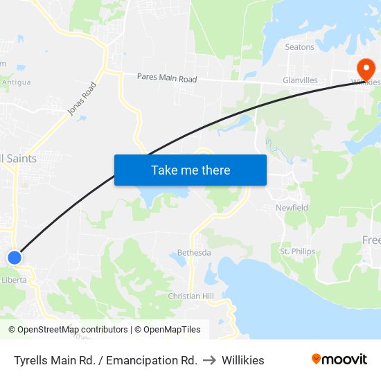 Tyrells Main Rd. / Emancipation Rd. to Willikies map