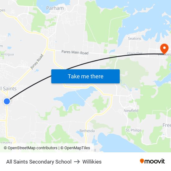 All Saints Secondary School to Willikies map