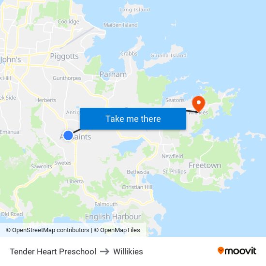 Tender Heart Preschool to Willikies map