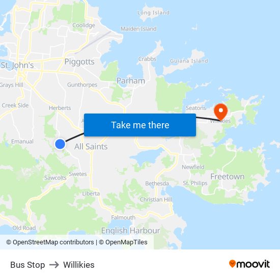 Bus Stop to Willikies map