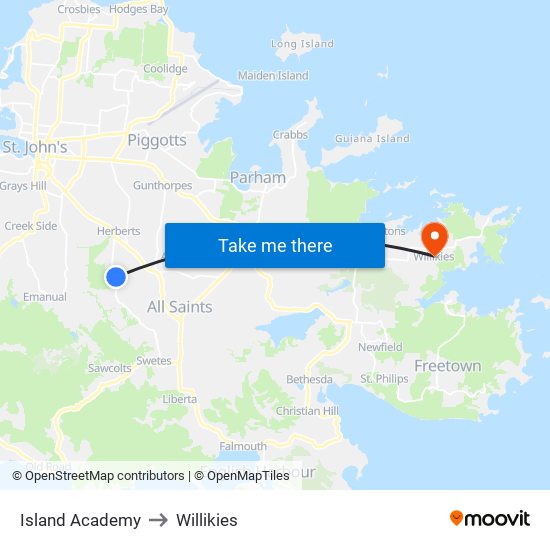 Island Academy to Willikies map