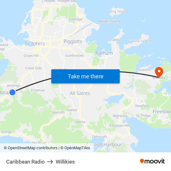 Caribbean Radio to Willikies map