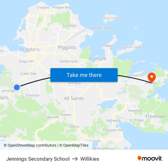 Jennings Secondary School to Willikies map