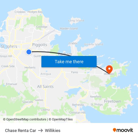 Chase Renta Car to Willikies map