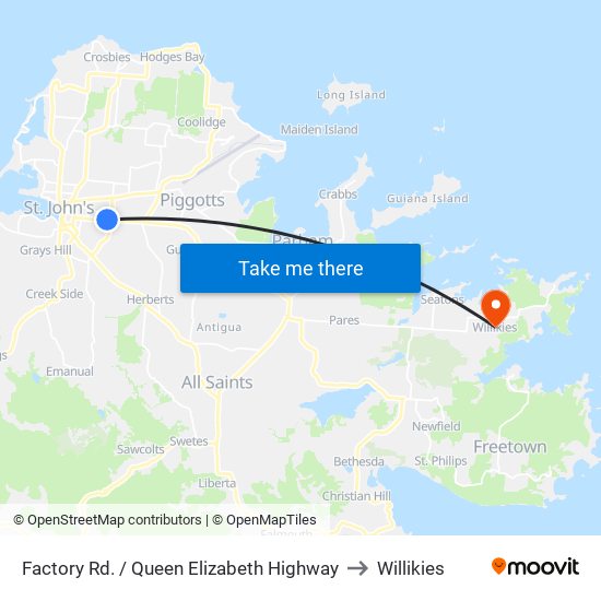 Factory Rd. / Queen Elizabeth Highway to Willikies map