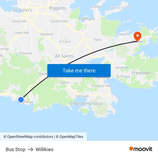 Bus Stop to Willikies map