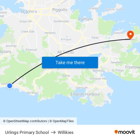 Urlings Primary School to Willikies map