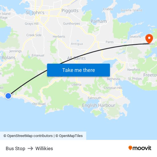 Bus Stop to Willikies map