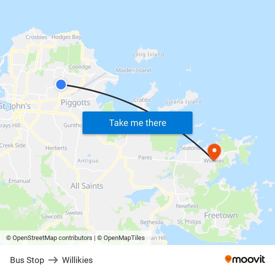 Bus Stop to Willikies map