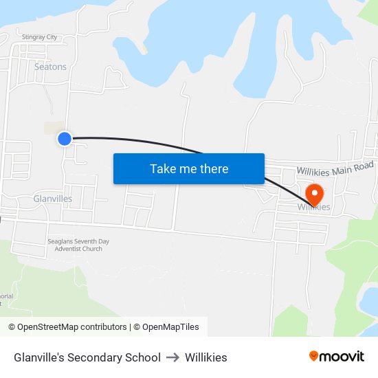 Glanville's Secondary School to Willikies map