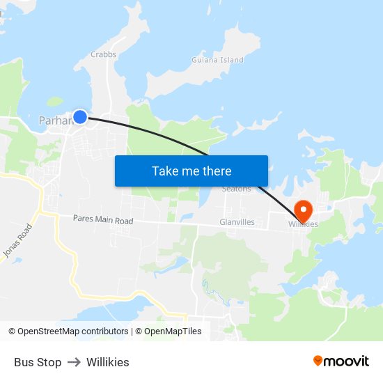 Bus Stop to Willikies map