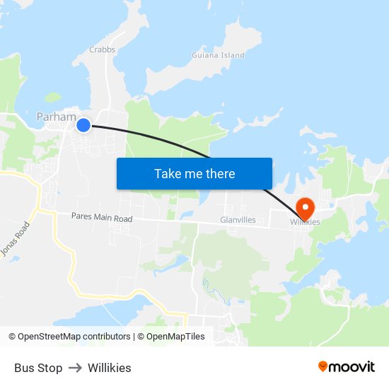 Bus Stop to Willikies map